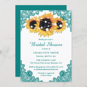 Teal Rustic Chic Lace Sunflower Bridal Shower Invitation