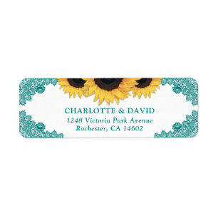 Teal Rustic Chic Sunflower Return Address