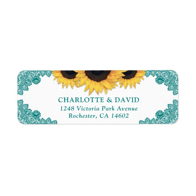 Teal Rustic Chic Sunflower Return Address (Front)