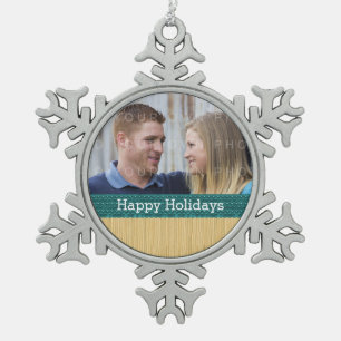 Teal Rustic Christmas Photo Ornament