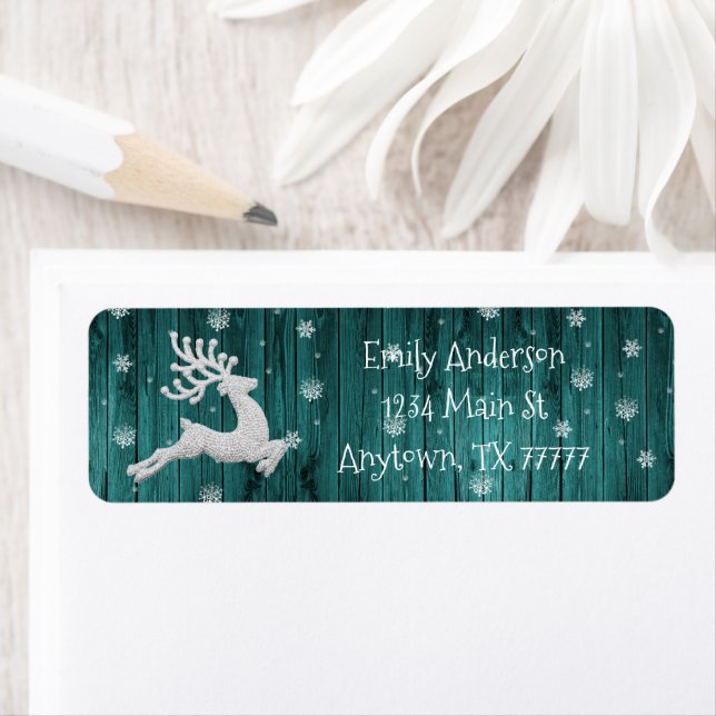 Teal Rustic Christmas Reindeer Address Label (Insitu)