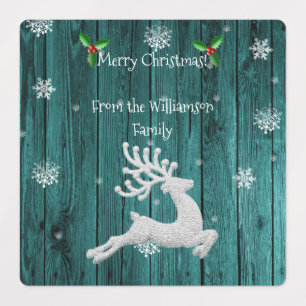 Teal Rustic Christmas Reindeer Baking Label