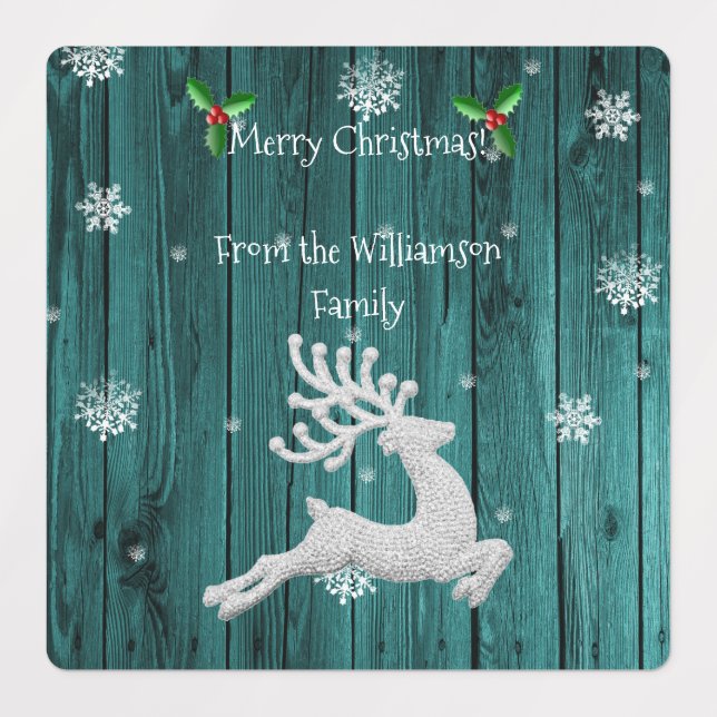 Teal Rustic Christmas Reindeer Baking Label (Design 3)