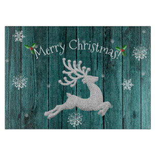 Teal Rustic Christmas Reindeer Cutting Board