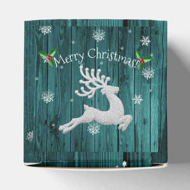 Teal Rustic Christmas Reindeer Favour Box (Top)