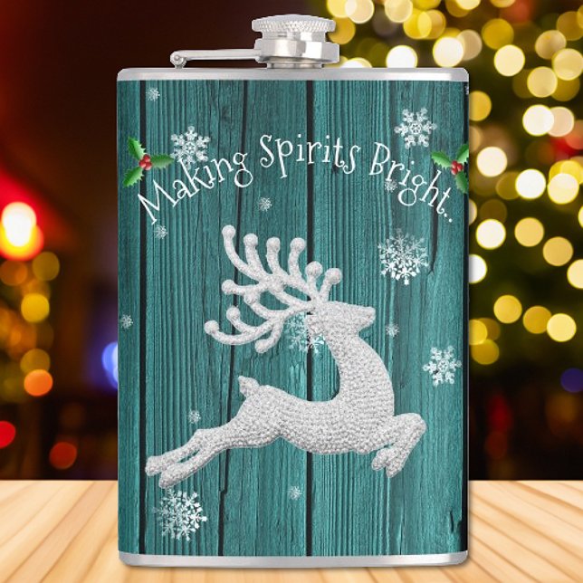 Teal Rustic Christmas Reindeer Flask (Teal Rustic Christmas Reindeer Flask)