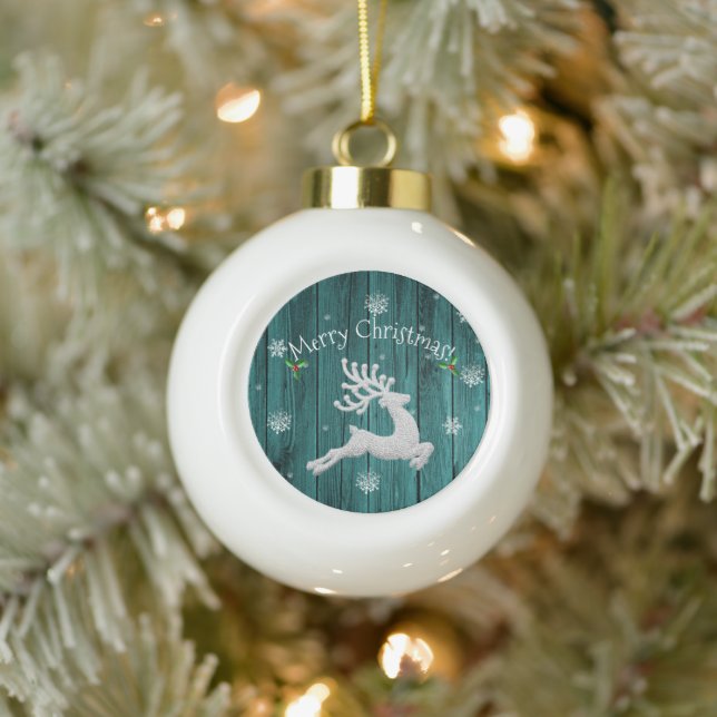 Teal Rustic Christmas Reindeer Framed Ornament (Tree)