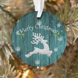 Teal Rustic Christmas Reindeer Ornament