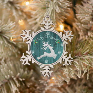 Teal Rustic Christmas Reindeer Ornament