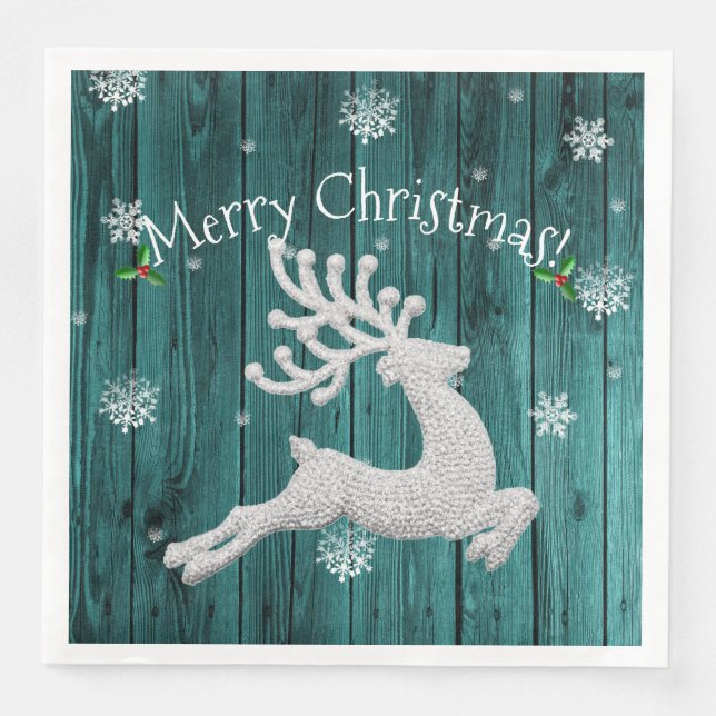 Teal Rustic Christmas Reindeer Paper Napkin (Front)