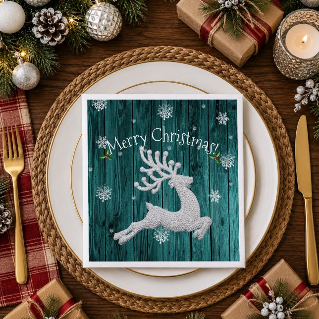 Teal Rustic Christmas Reindeer Paper Napkin (Teal Rustic Christmas Reindeer Paper Napkins)