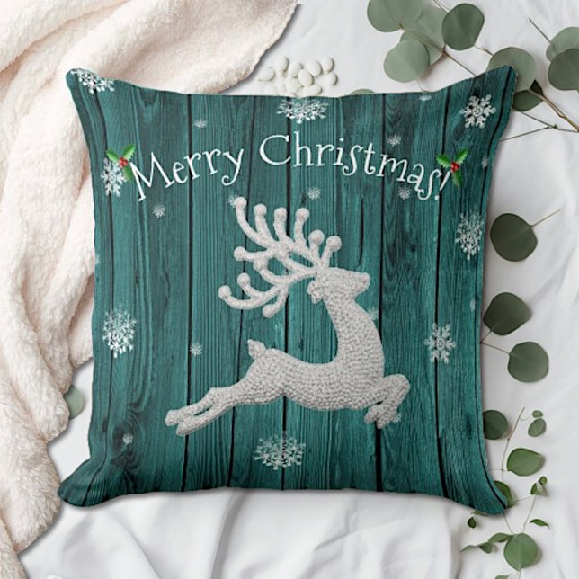 Teal Rustic Christmas Reindeer Throw Pillow (Teal Rustic Christmas Reindeer Throw Pillow)