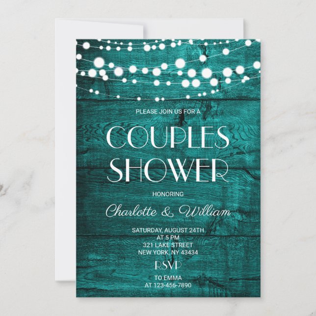 Teal Rustic Couples Shower Invitation (Front)