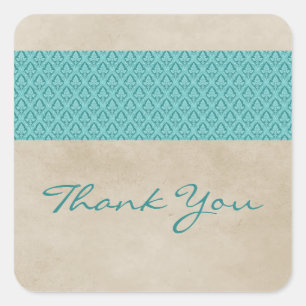 Teal Rustic Damask Thank You Stickers