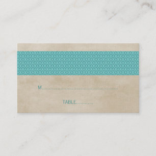 Teal Rustic Damask Wedding Place Card