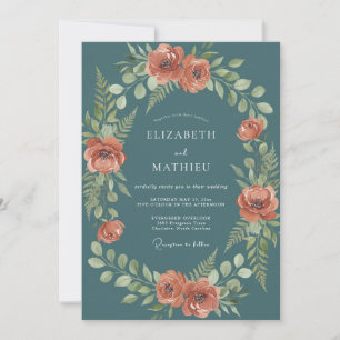 Teal Rustic Floral Embrace Wedding Invitation