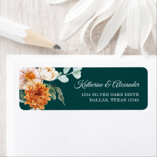 Teal Rustic Floral Fall Wedding Return Address