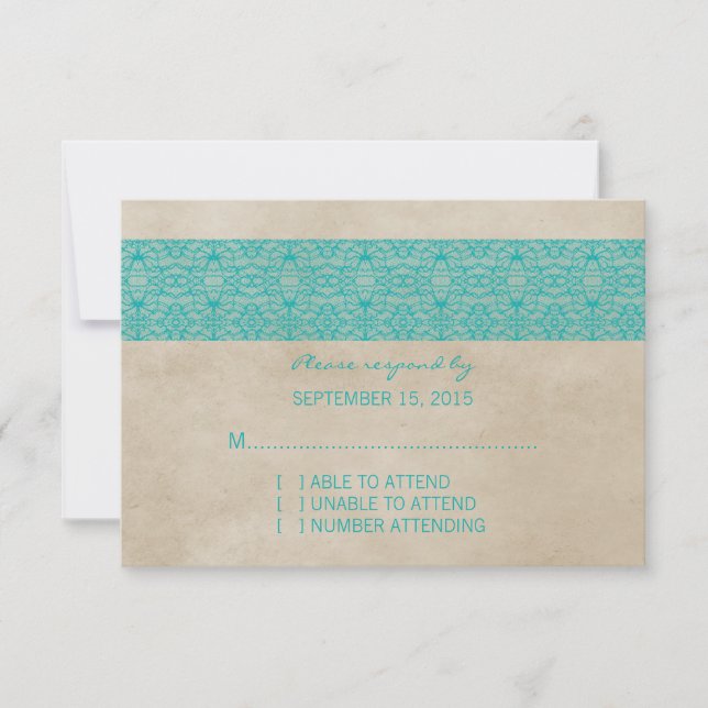 Teal Rustic Lace Response Card (Front)