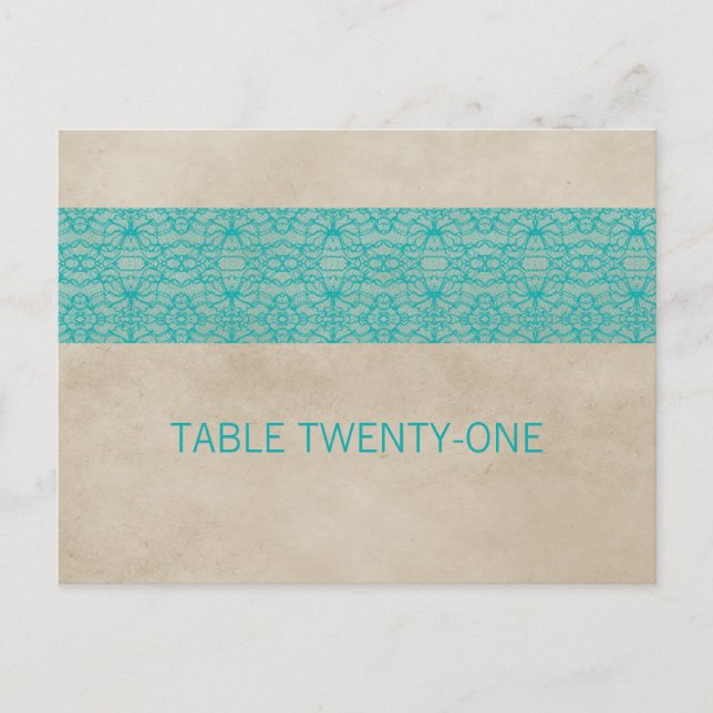 Teal Rustic Lace Table Number Postcard (Front)