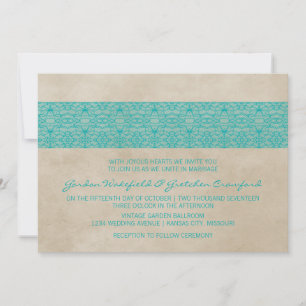 Teal Rustic Lace Wedding Invite