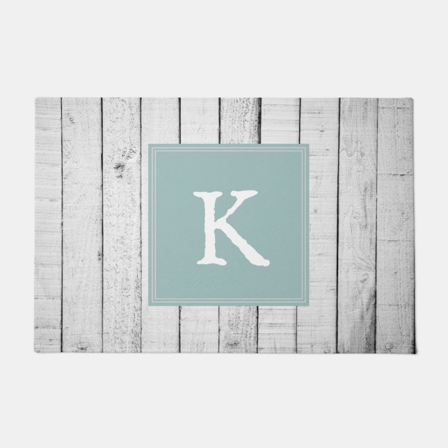 Teal Rustic Monogram Doormat (Front)