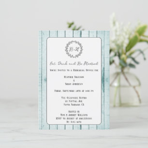 Teal Rustic Monogram Rehearsal Dinner Invitation