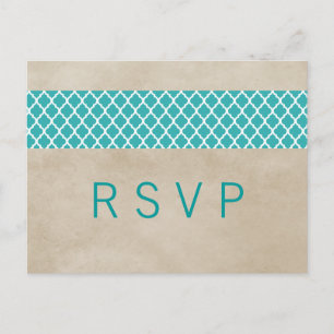 Teal Rustic Quatrefoil RSVP Postcard