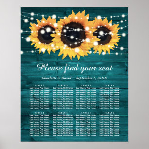 Teal Rustic Sunflower Wedding Seating Chart 8