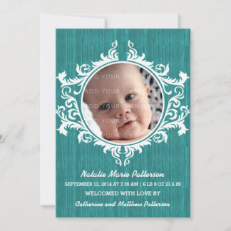 Teal Rustic Swirls Baby Announcement