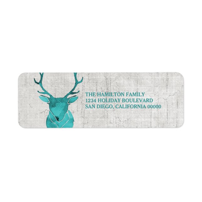 Teal Rustic Watercolor Deer Holiday (Front)