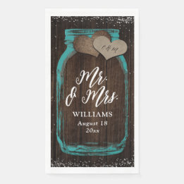 Teal Rustic Wood Mason Jar Mr. & Mrs. Wedding Napkin