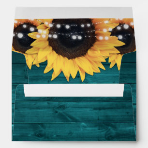 Teal Rustic Wood String Lights Sunflowers Envelope