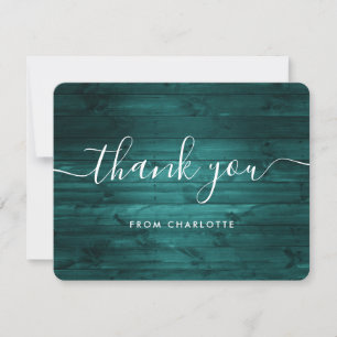 Teal Rustic Wood Wedding Shower Birthday Thank You Card