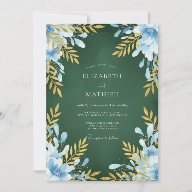 Teal Saffron Painted Wedding Invitation (Front)