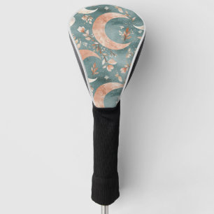 Teal Sage Celestial Crescent Moon Floral Golf Head Cover