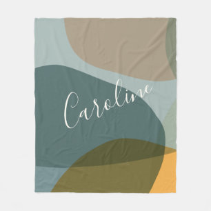 Teal Sage Earth Tones Personalised Abstract Name   Fleece Blanket