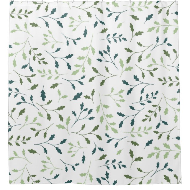 Teal Sage Green Botanical Leaves Pattern Shower Curtain (Front)