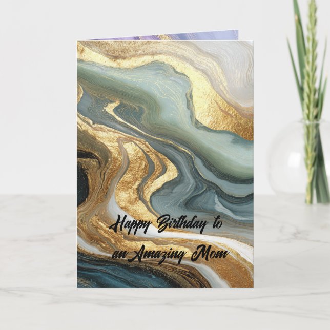 Teal Sage Green Gold Agate Marble Abstract Card (Front)