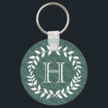 Teal & Sage Greenery Botanical Wreath Monogrammed Key Ring<br><div class="desc">Accessorize in style with this personalized monogrammed keychain. Design features modern laurel wreath leaves and stylish typography initial. Monogram in center is simple to customize. Makes an elegant and useful bridesmaid,  groomsmen,  and bridal party keepsake gift idea and compliments chic wedding greenery.</div>