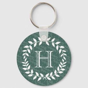 Teal & Sage Greenery Botanical Wreath Monogrammed Key Ring
