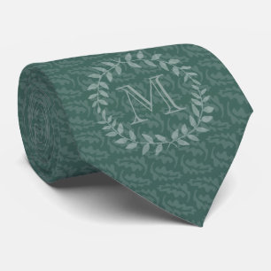 Teal & Sage Greenery Botanical Wreath Monogrammed Tie