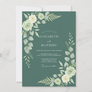 Teal Sage Leafy Wedding Invitation