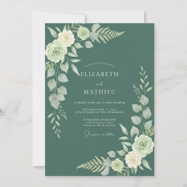 Teal Sage Leafy Wedding Invitation (Front)