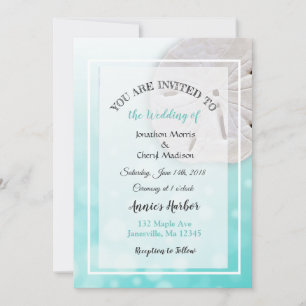 Teal Sand Dollar Beach Themed Wedding Invitations