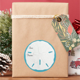Teal Sand Dollar Gift Tag Christmas Stickers