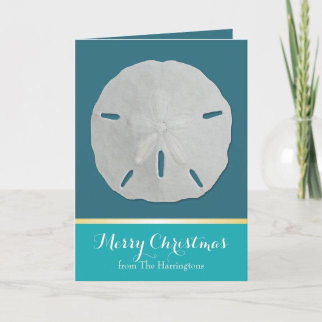 Teal Sand Dollar Tropical Christmas Cards (Front)