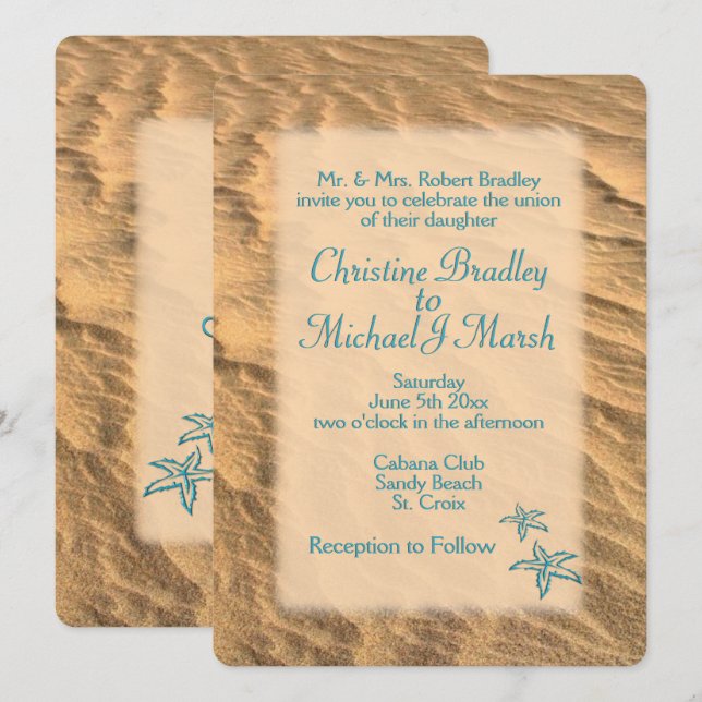 Teal Sandy Beach Wedding Invitation (Front/Back)