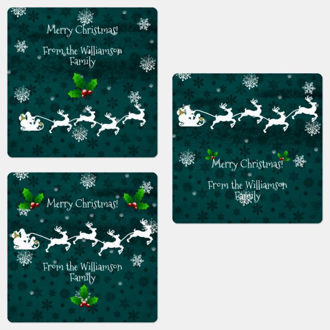 Teal Santa's Sleigh and Reindeer Baking Label (Group)