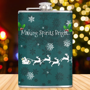 Teal Santa's Sleigh and Reindeer Flask
