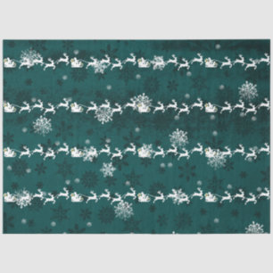 Teal Santa's Sleigh and Reindeer Tissue Paper